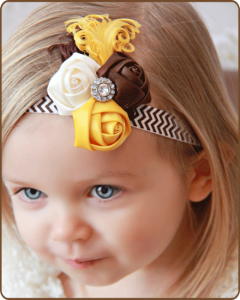Brown/Yellow/Cream Rolled Roses on Chevron Headband