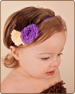 Felt Flowers Brown/Purple/Cream on Skinny Elastic