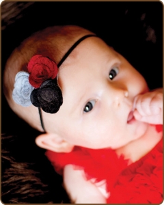 Felt Flowers Grey/Red/Black on Skinny Elastic