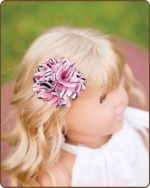 Satin Mesh Flower Clippie - Hot Pink/Zebra Mini
