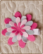 Felt Clippie - Hot Pink/Grey/Lt. Pink Flower