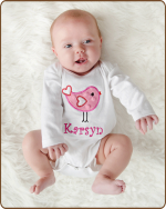 Pink Bird  White Bodysuit