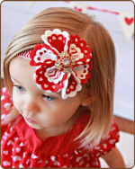 Heart Felt Flower on Red Chevron Headband