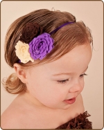 Felt Flowers Brown/Purple/Cream on Skinny Elastic