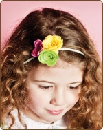Felt Flowers Yellow/Green/Pink Skinny Elastic