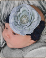 Grey Ruffle Ranny on Black Lace Headband