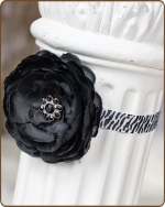 Zebra Black Flower Fold Over Elastic Headband