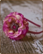 Multi Fuchsia Flower Satin Lined Metal Headband