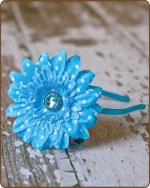 Polka Dot Flower Turquoise Satin Lined Metal Headband