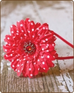 Vibriant Red Polka Dot Flower Satin Lined Metal Headband