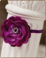 Dark Purple Flower Glitter Elastic Headband