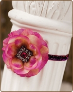 Fuchsia Flower Glitter Elastic Headband