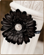 Charcoal/Black Flower Glitter Elastic Headband