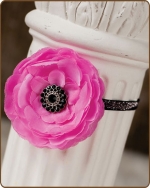 Pink/Black Flower Glitter Elastic Headband