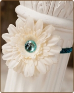 Cream/Teal Flower Glitter Elastic Headband