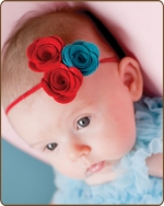 Felt Flowers Red/Turquoise on Skinny Elastic