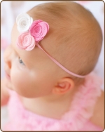Felt Flowers Pink/Lt. Pink/White on Skinny Elastic