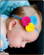 Felt Flowers Hot Pink/Turquoise/Yellow on Skinny Elastic