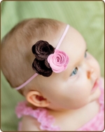 Felt Flowers Brown/Pink on Skinny Elastic
