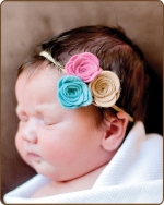 Felt Flowers Blue/Pink/Camel on Skinny Elastic