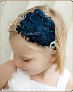 Navy Feather Silver Headband