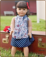 18 inch Doll Pillowcase Dress - Blue/Red Pattern